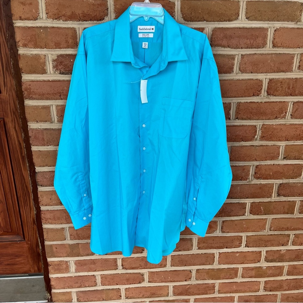 Men’s turquoise blue Saddlebred, long sleeve dress shirt, size 2 XL - Picture 6 of 8